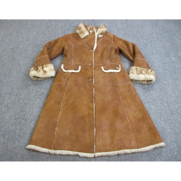 Wilsons Leather Penny Lane Coat Womens Large Brown Faux Shearling Long Button - Picture 1 of 16